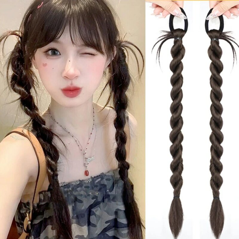 Synthetic Braided Ponytail Extensions  Hairpiece Long Pony Tail Boxing Braids  Tie Rubber Band Hair