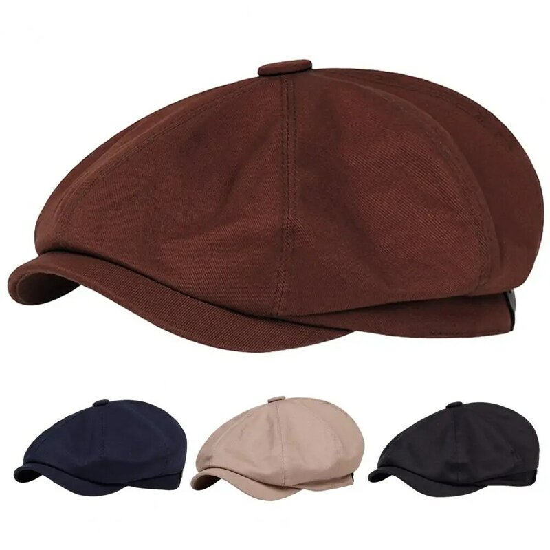 Vintage curto ondulado Brim octogonal chapéu para homens adultos, decorativo algodão boina, cor sólida, unisex Headwear