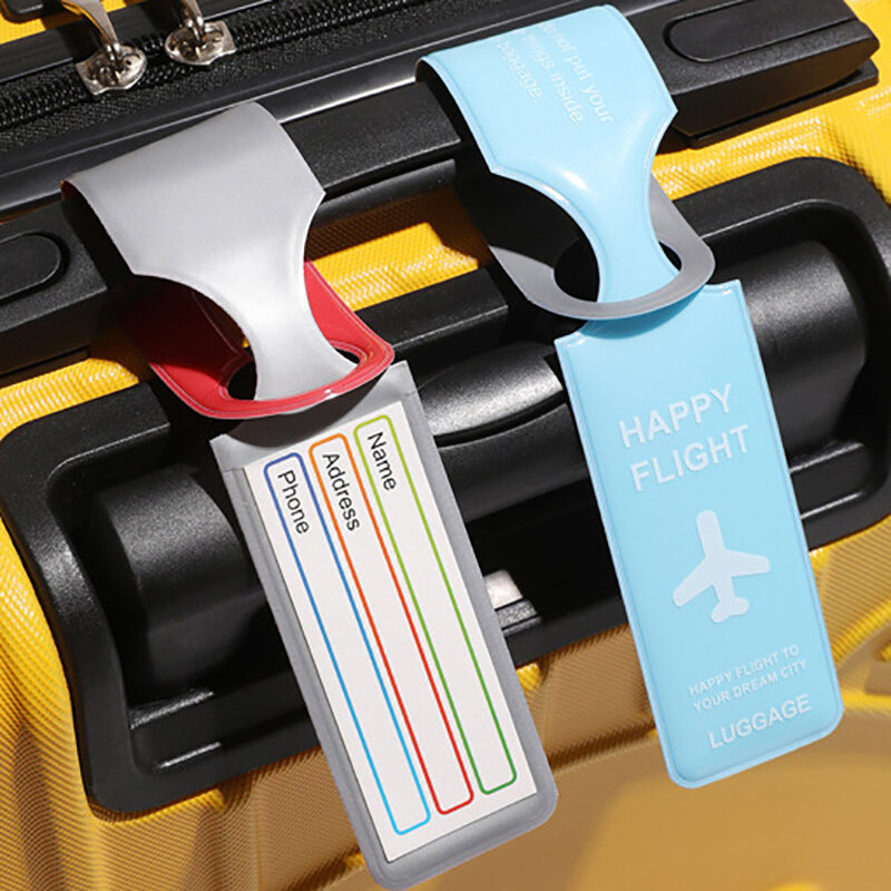 Label koper lucu, aksesori PVC pesawat tag identifikasi alamat Id koper tali Label bagasi