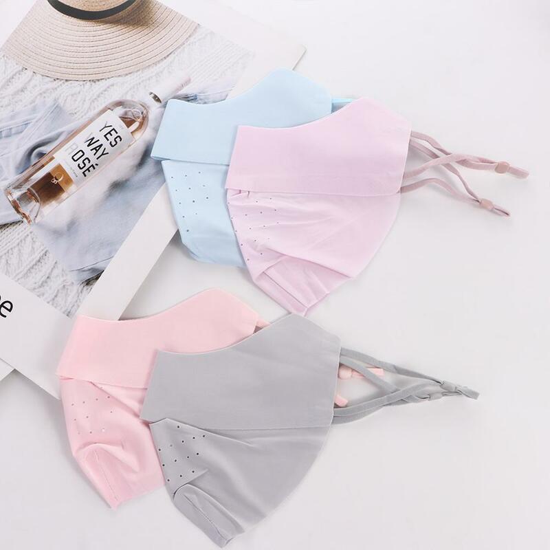 Summer Traceless Hiking Eye Protection Solid Color Fishing For Girl Outdoor Sunscreen Mask Face Scarf Ice Silk Mask Face Cover