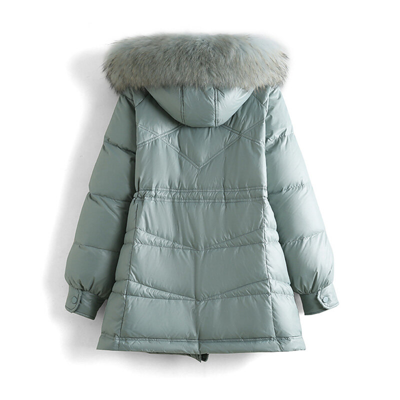 Piumini invernali da donna con cappuccio colletto in vera pelliccia giacche Midi coreano Slim Warm Thick parka soprabito femminile New Fashion