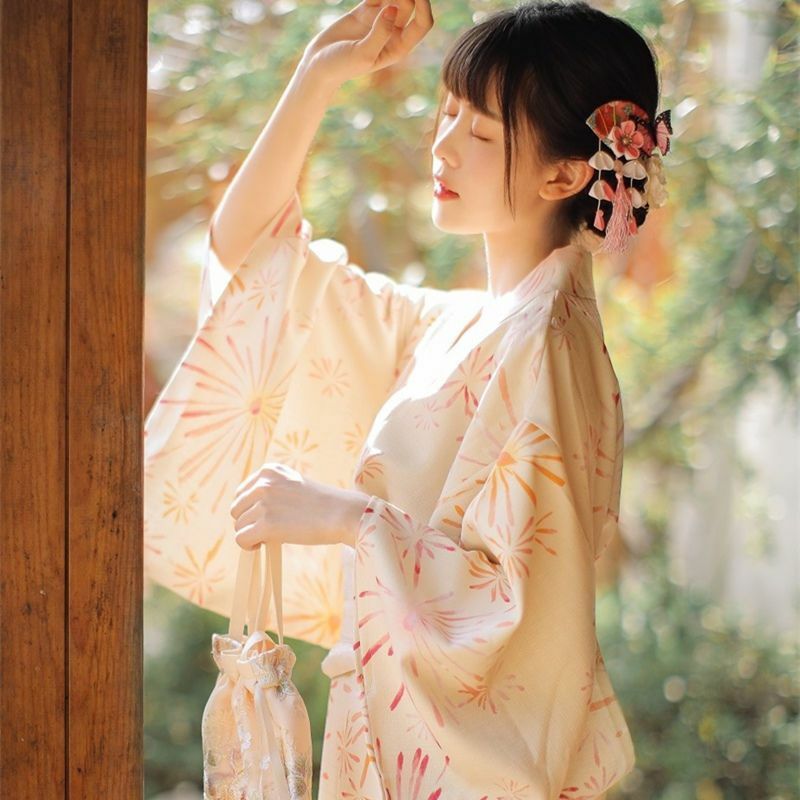 Kimono tradisional Jepang baju wanita motif bunga jubah mandi Jepang Retro wanita anggun gaun jubah mandi Kimono Jepang ditingkatkan