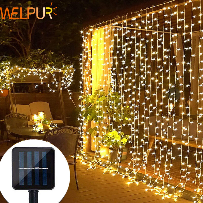 Luce solare per tende LED per esterni impermeabile 300LED decorazione ghirlanda luci stringa Yard Christmas Fairy Garland String Lights