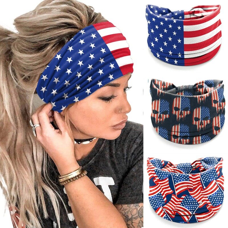 여성용 미국 국기 반다나 머리띠, 땀 흡수 머리띠, 7 월 4 일 독립 기념일 축제