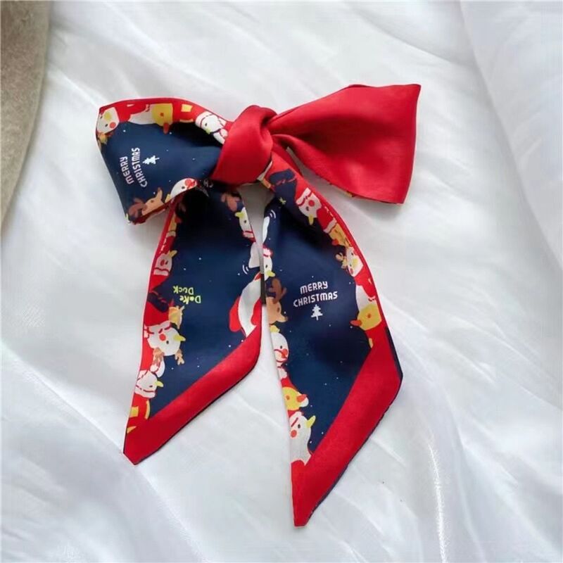 Ribbon Headband Christmas Silk Scarf Printed Red Scarf Hair Band Collocation Clothing Accessories Neckerchief Long Scarf