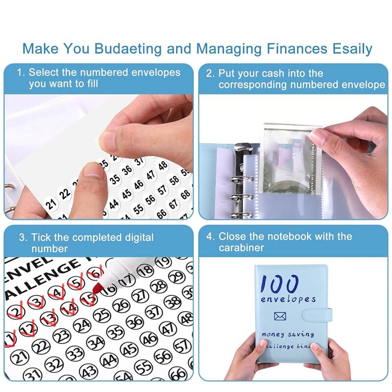 100 Omhult Geldbesparingen Daagt Boek Uit, Opslagbudgettering Bindmiddel Budgetboek Cashsaving Challenge Kit (Blauw) Eenvoudig Te Installeren