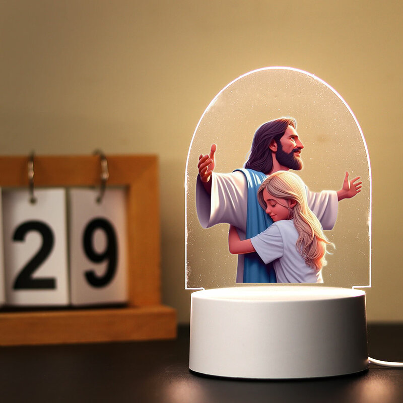 Jesus 3D Acrílico LED Ilusão para Decoração do Quarto das Crianças, Quarto Infantil, Presente de Aniversário