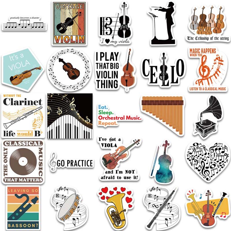52 шт., водонепроницаемые наклейки с логотипом музыкальных инструментов