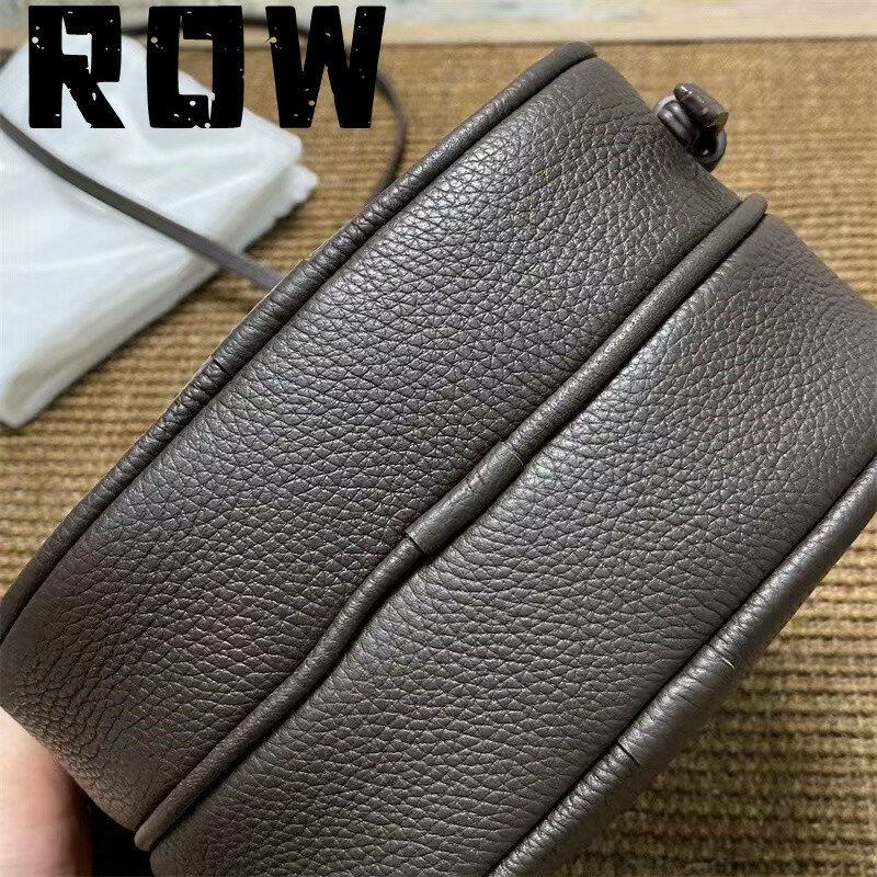 ROW2024 Women's Coffee Litchi Pattern Double Layer Large Capacity Camera Bag Women's Shoulder Bag Mini Bag