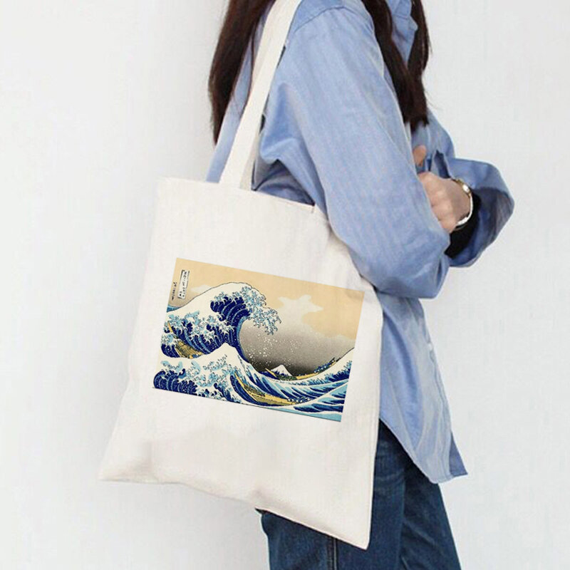 New The Great Wave Kanagawa Printed Shopping Bags Women High Capacity Harajuku Shopper Handbag Girl Shoulder Canvas Tote Lady