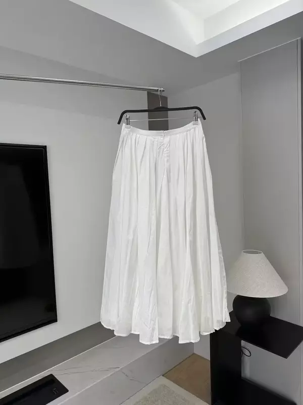 Women's new Chic fashionable loose pleated hem design casual midi skirt retro high waisted side zippered women's skirt Mujer