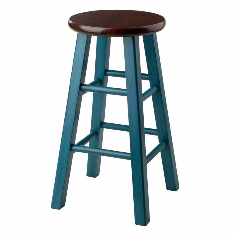 24" Counter Height Stool Kitchen Backless Rustic Teal & Walnut Finish Wood Bar Chair