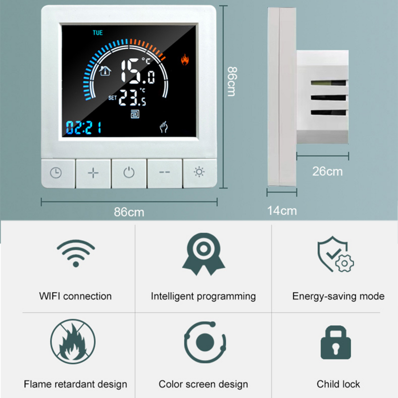 Jianshu Intelligente Termostato WiFi para Caldera a Gas/Acqua 3A Compatibile con Alexa Echo/Google Assistant/Tuya, Termostato Ambiente Programmabile con Controllo Vocale&App Negro