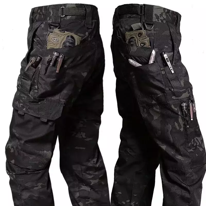 Spodnie taktyczne ładunkowe męskie z wieloma kieszeniami odporne na zużycie Ripstop spodnie bojówki zewnętrzne wodoodporne airsoftowe joggery wojskowe