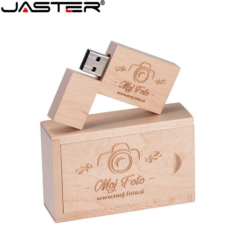 JASTER Walnut wood USB 2.0 Flash Drives 64GB Free Custom logo Pen drive 32GB Memory Stick Creative gift External storage U Disk