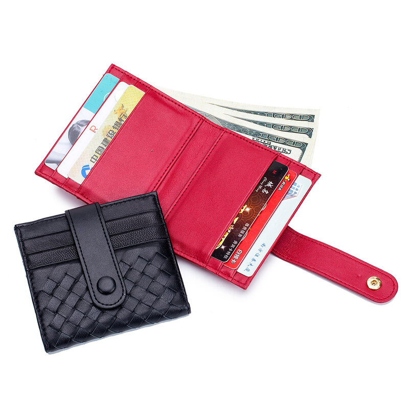 Składane ręcznie tkane akapity człowiek torebka cienkie krótkie zapięcie portfel kożuch kobieta nowy zakontraktowane małe torba na karty