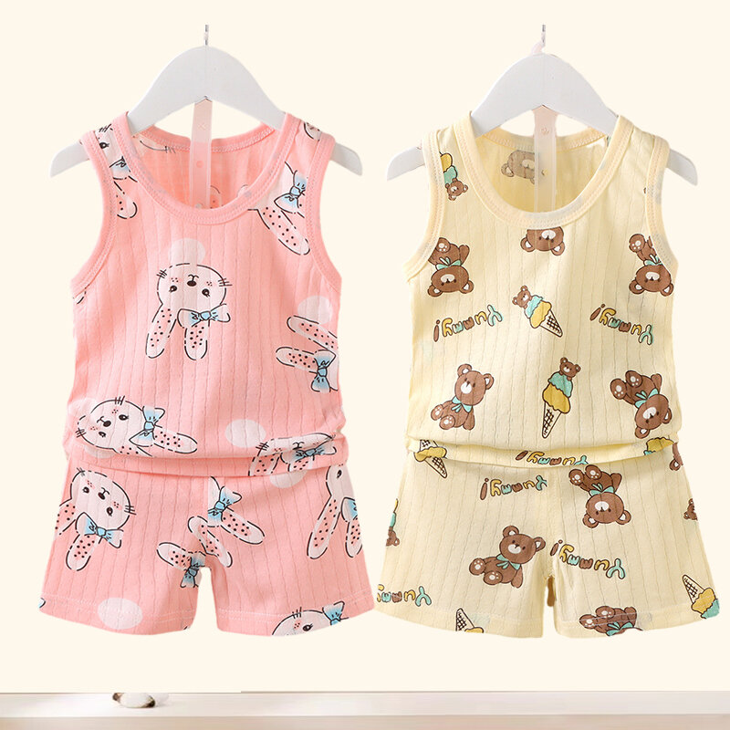Mother Kids Clothes Baby Cotton Print  Children's Clothing T-shirt Vest Tops Shorts Sets Boys Girls Cute Breathable Summer