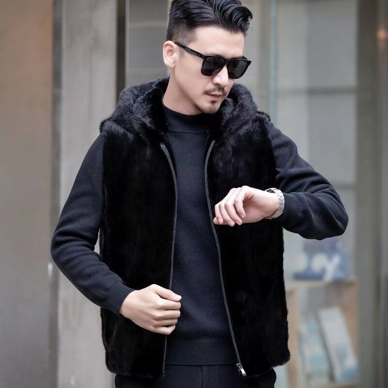 Baojiamei Mink Fur Vest para homens, casaco de luxo, estilo clássico, jaqueta de pele real