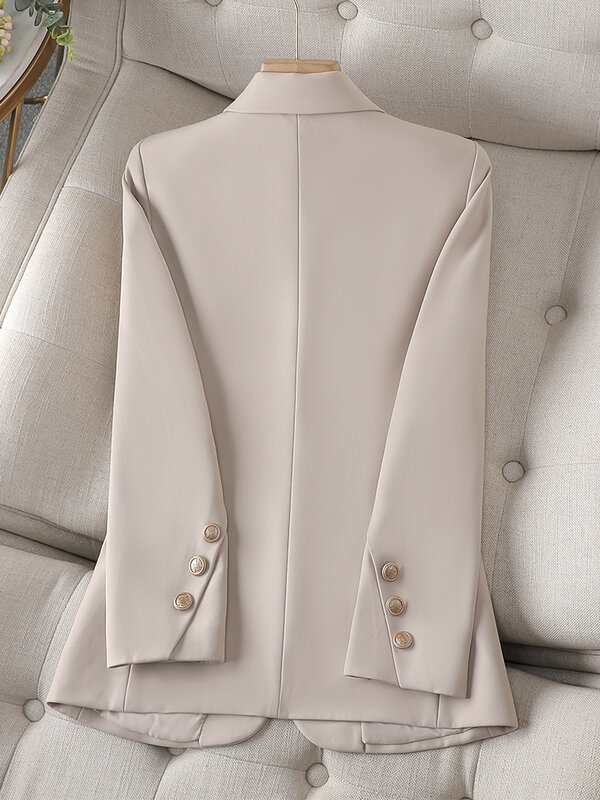 Blazer Formal krem wanita, Blazer lengan panjang Single Breasted Solid pakaian kerja mantel wanita musim gugur