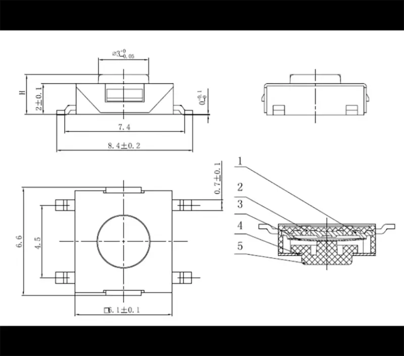 Микропереключатель ECUTOOL SMD для автомобиля VW, тактильный переключатель, 6*6*3,1 мм, 4 контакта