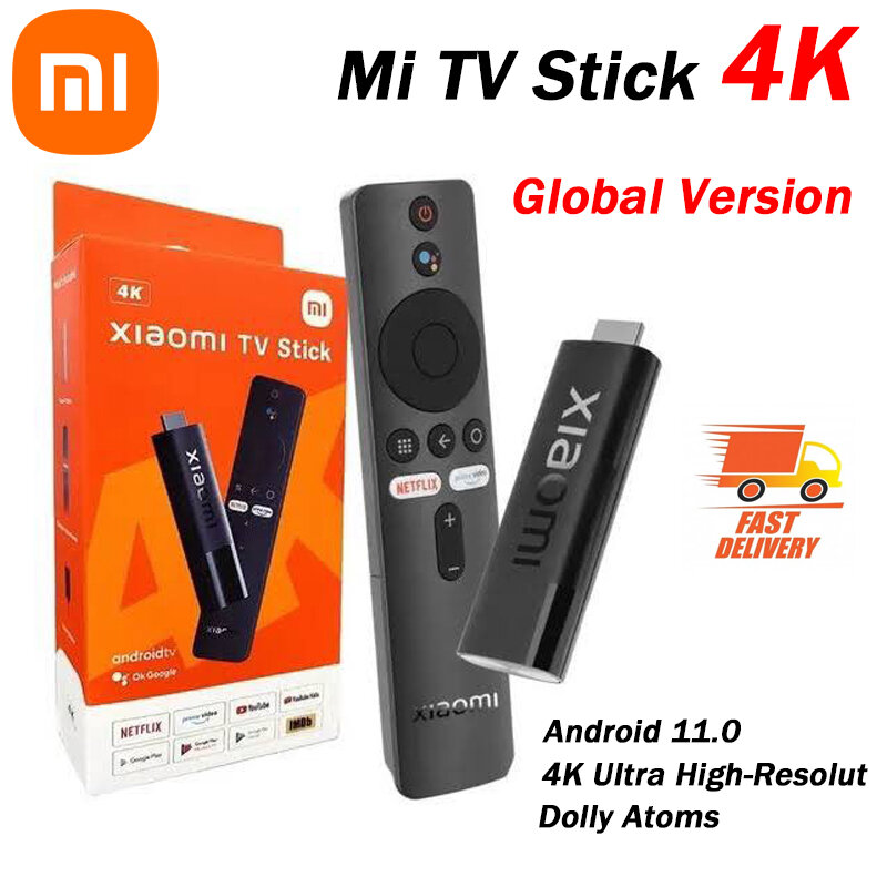 Xiaomi-Mi TV Stick 4K, Android 11, Portátil, Streaming Media, 2GB, 8GB, Multilíngue, BT5.0, Dongle de TV, Versão Global