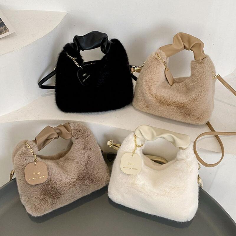 Jesienno-zimowa pluszowa torebka łańcuszkowa składana torba kurierska moda mały torba kwadratowa portfel damska torba na ramię 2024