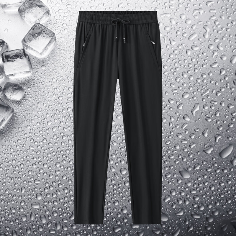 Pantalones finos de seda de hielo para hombre, pantalón holgado, informal, de secado rápido, transpirable, 9 puntos, moda de verano