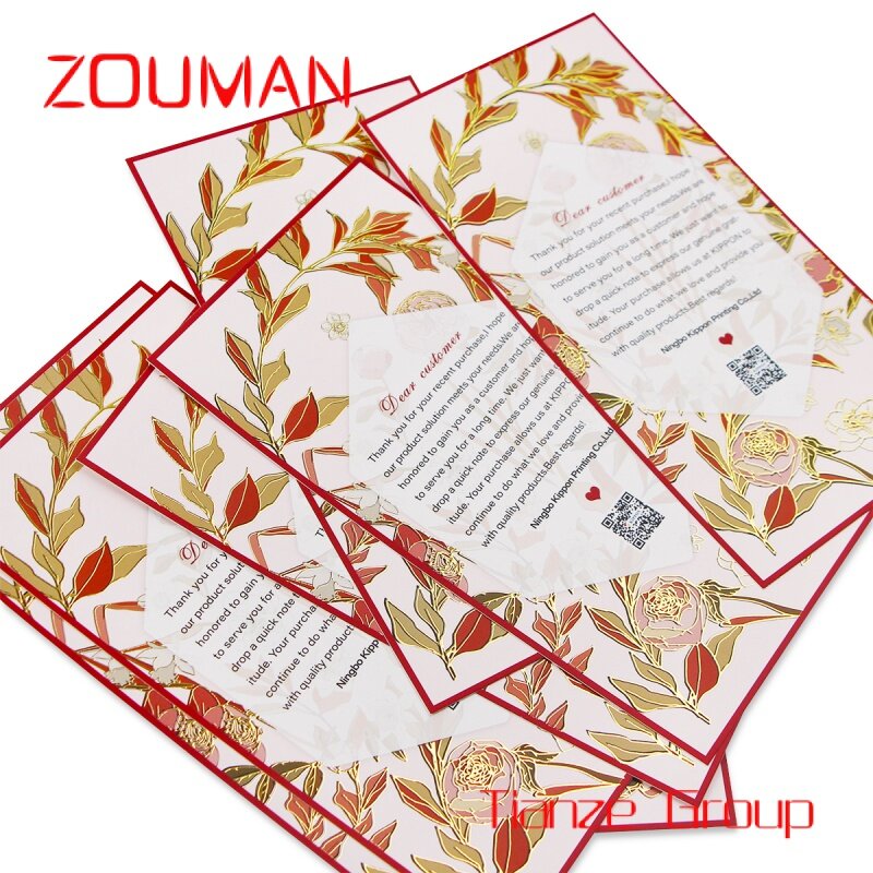 Custom , High quality custom gold foil art paper floral logo flower embossed business/postcard/wedding card/thank you card for s