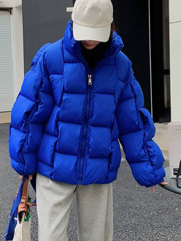 Kurtka zimowa damska trójwymiarowa pleciona modny płaszcz jednolity wysoki ulicy ciepła i gruba 2023 zimowa nowa kurtka puchowa