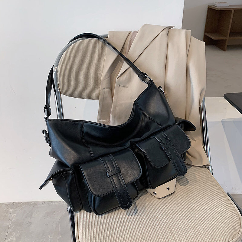 Японские Женские сумки, уличная трендовая вместительная сумка-тоут, универсальная сумка через плечо с несколькими карманами, сумка из мягкой искусственной кожи