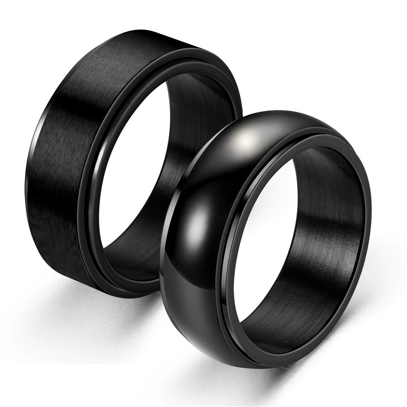 Ansiedade Fidget Spinner Anéis para Homens e Mulheres, Aço Inoxidável Preto, Spinning Rotate Ring, Acessórios Anti Stress, Jóias Masculinas
