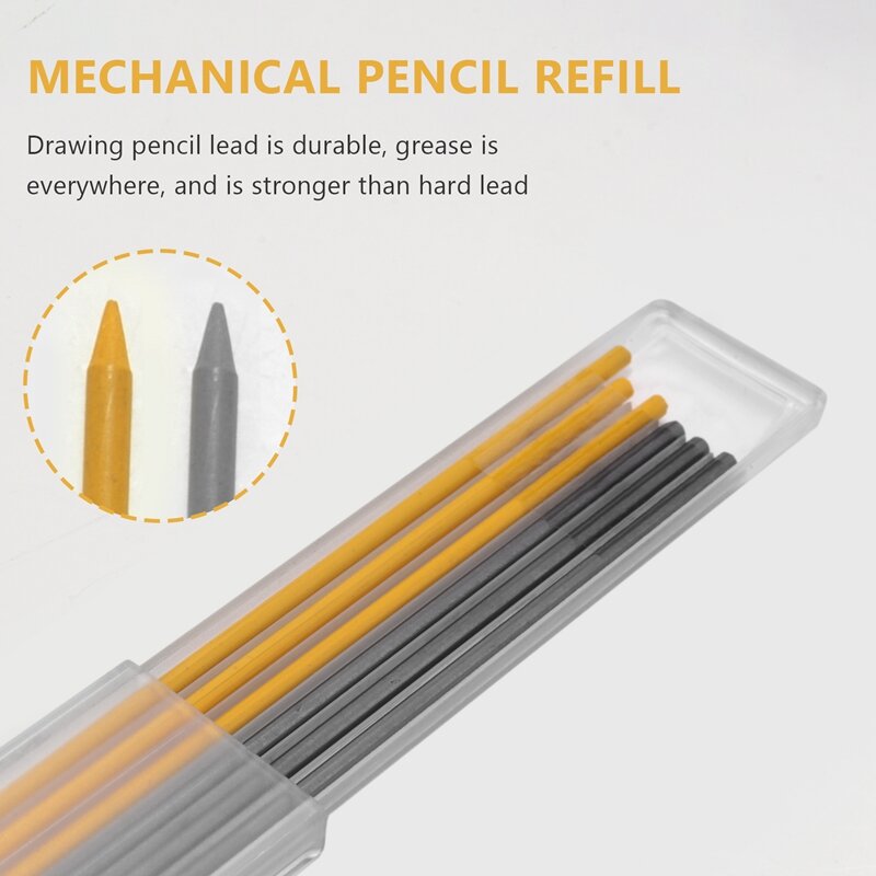 Lápis Carpinteiro Sólido com Afiador, 12 Refill Leads, Ferramenta de Marcação para Carpinteiros, Desenho, Carpintaria, 2 pcs