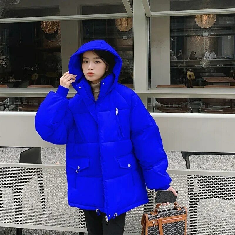 2024 New Women Down Cotton Coat Winter Jacket Female Shotr Solid Color Parkas Loose Thick Warm Outwear Hooded Fashion Overcoat
