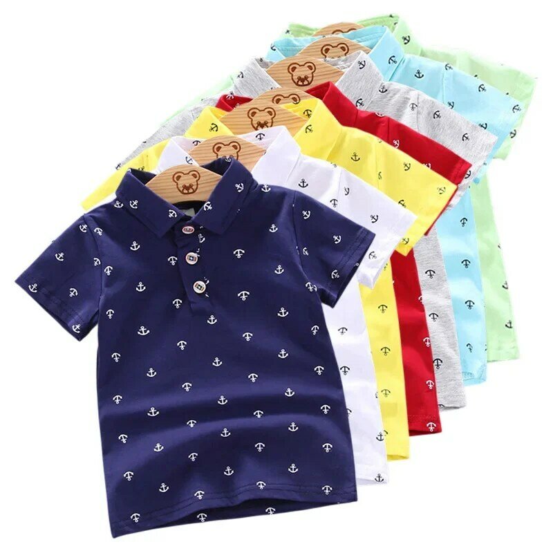 Коллекция 2024 года, летние рубашки для маленьких мальчиков одежда с короткими рукавами и лацканами для девочек, хлопковые дышащие топы для детей, верхняя одежда для детей возрастом от 12 месяцев до 5 лет