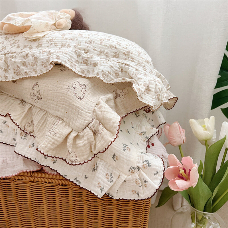 Funda de almohada de muselina de algodón con estampado Floral para bebé, funda de almohada para recién nacido