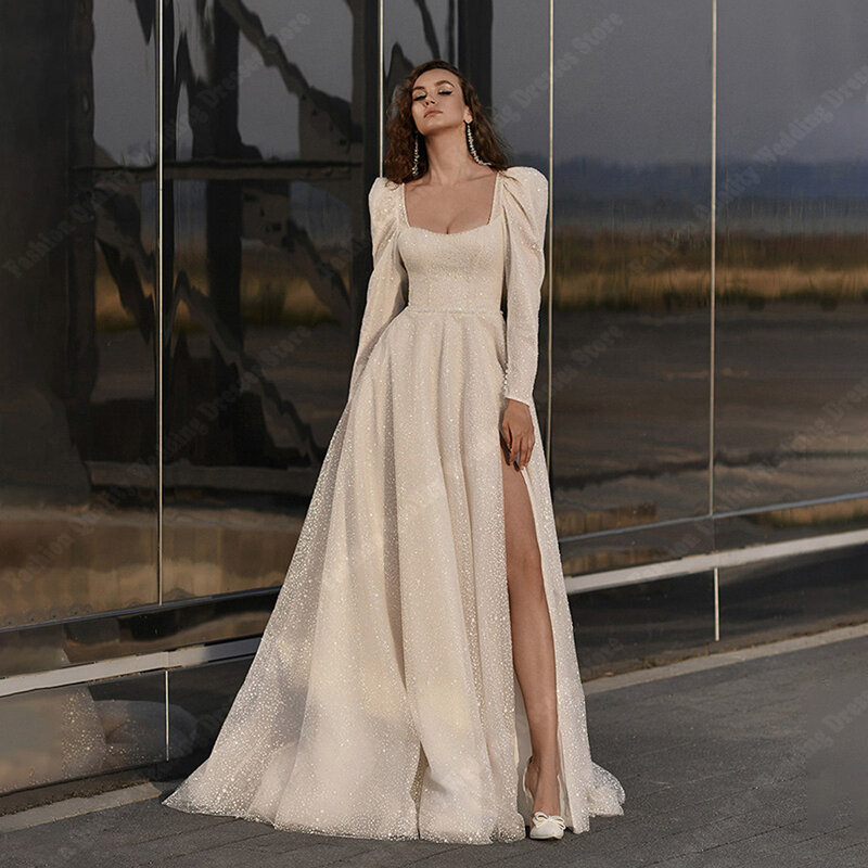 Gaun pengantin wanita Tulle kualitas selebriti gaun pengantin gaun panjang pel belahan tinggi sisi seksi putri Vestidos De Novias 2024