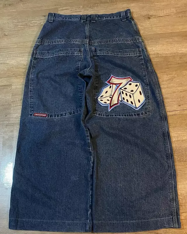 Jeans ricamati con lettera Patchwork goth Harajuku moda jeans a gamba larga y2k pantaloni casual retrò American high street