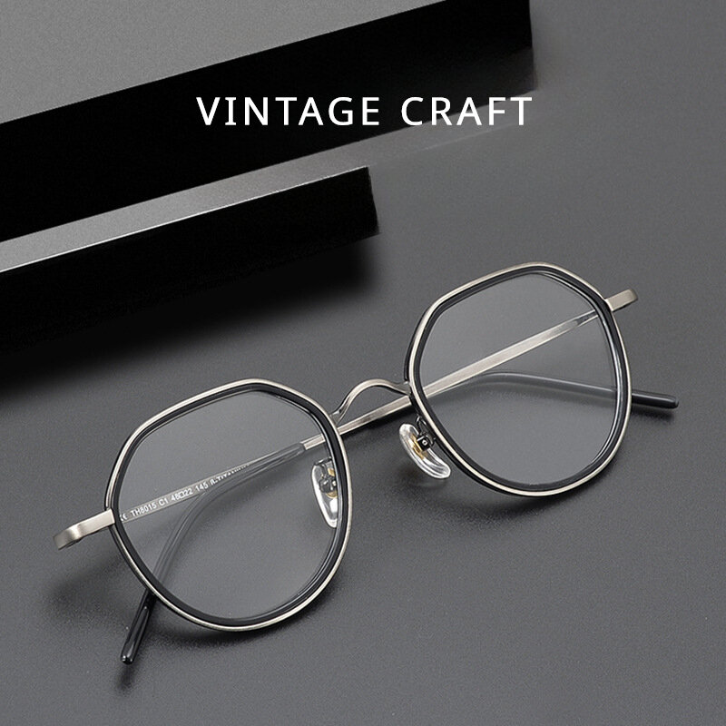 Montura de gafas de titanio para hombre, gafas poligonales de acetato Retro, montura de gafas antiluz azul para miopía, nuevo diseñador, TH8015