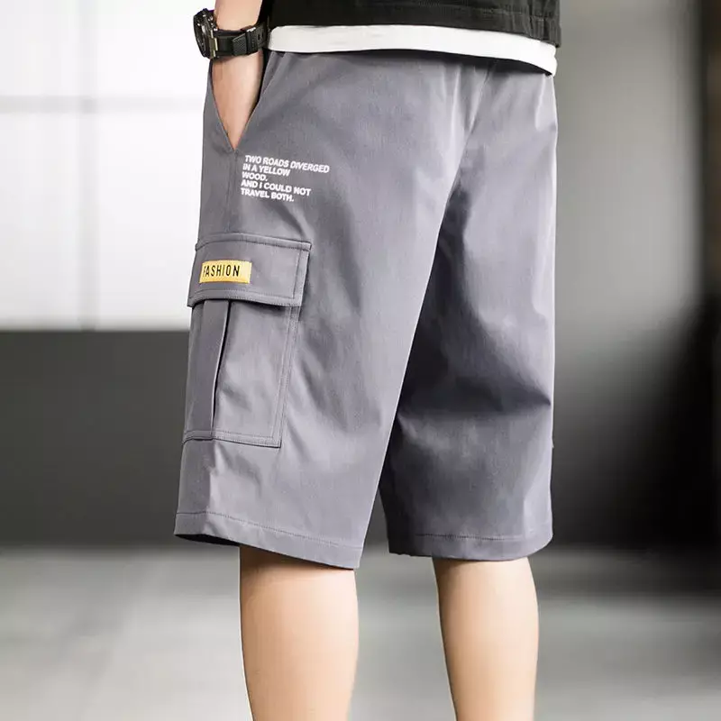 Shorts de carga grandes masculinos com bolsos de corda, calças curtas masculinas, largas, confortáveis, novas, bonitas, Y2K, tamanho grande
