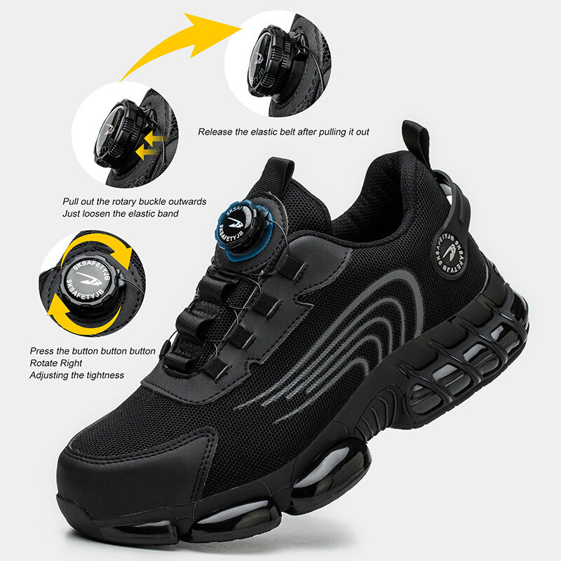 Chaussures de sécurité à bouton rotatif pour hommes, baskets de travail, chaussures à boucle indécontractée, bottes de protection anti-crevaison, chaussures Parker en acier