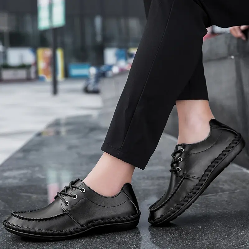 Zapatos informales cómodos para hombre, mocasines planos hechos a mano de piel sintética de gran tamaño, gran oferta