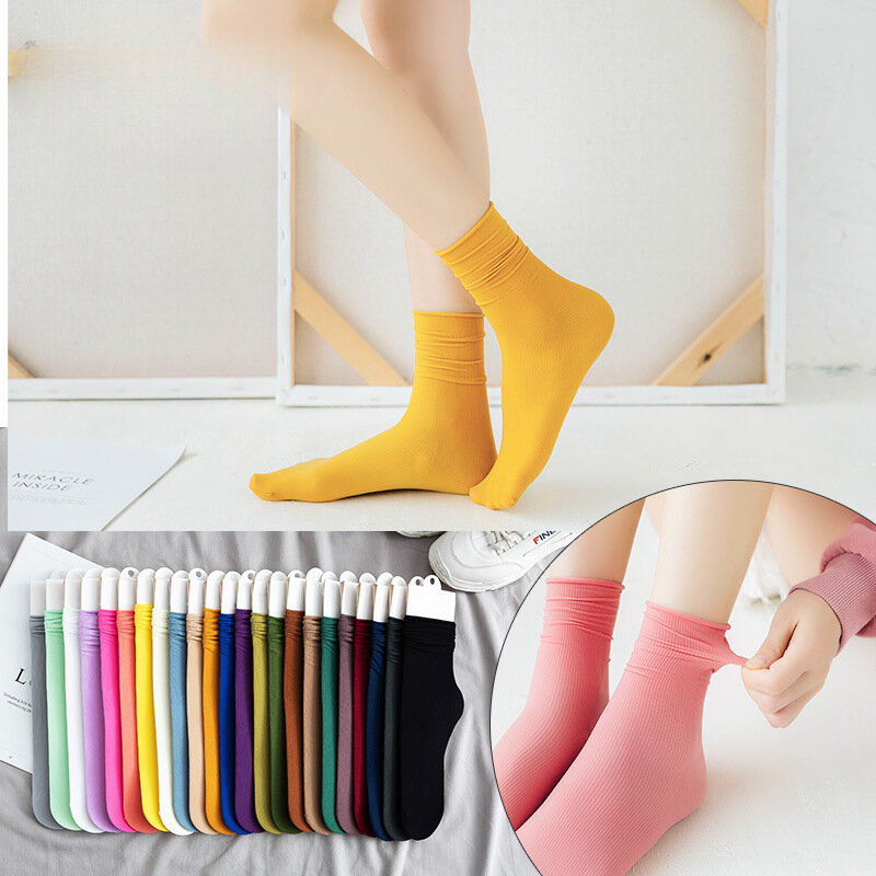 Spring and Summer Japanese Fluffy Socks Korean Version Mid-tube Ins Long Women's Socks Women's Solid Color Tide Ice Socks
