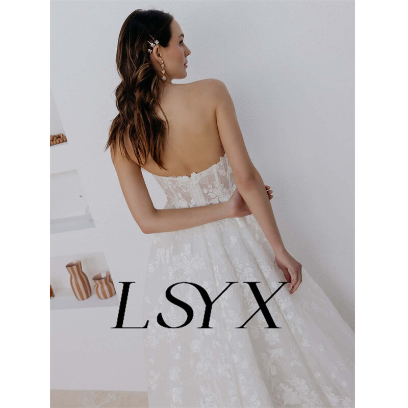 LSYX vestido de novia elegante con apliques de tul, corte en A, abertura lateral alta, cremallera trasera, largo hasta el suelo, personalizado, Msde