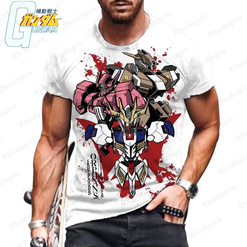 5XL T Shirt Gundam Harajuku Men T-shirt Men's Y2k Tops Oversized Essentials Fashion Clothing Summer 2024 Streetwear HD Print New