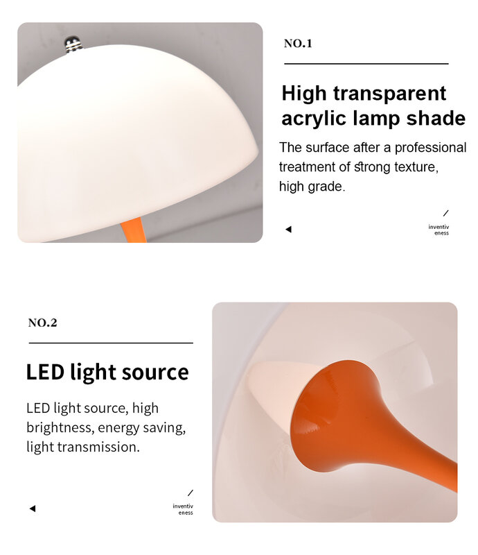 Lámpara LED de mesa pequeña con forma de seta, lámpara de mesita de noche con carga USB, regulable, para dormitorio