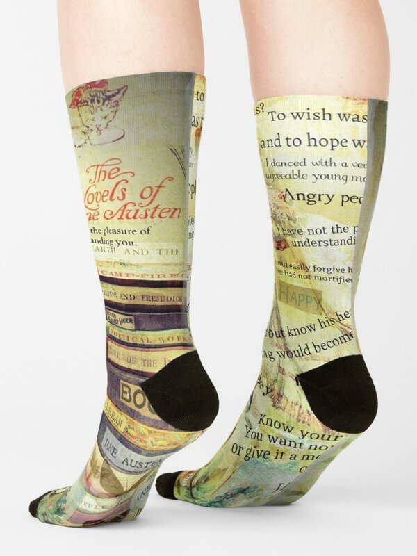 Jane Austen kaus kaki Kutipan pemanas anti-slip banyak warna pria kaus kaki wanita