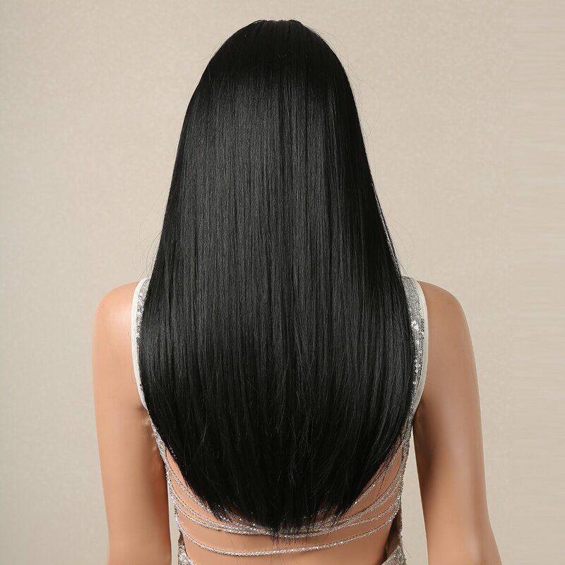 Pelucas de pelo negro liso largo para mujer, pelucas sintéticas de pelo natural para uso diario, resistente al calor