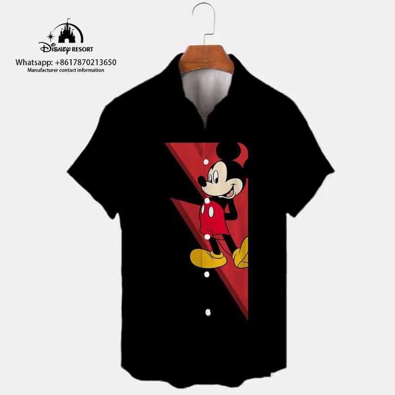 Mode Harajuku Street Style neue 3D Revers Kurzarm Einreiher Shirt Mickey Pattern Print Freizeit hemd y2k