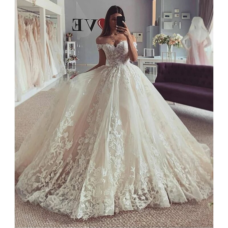 Ivory Lace Applique Wedding Dresses Women's Elegant One Shoulder A-Line Princess Bridal Gowns Formal Party 2024 Vestido De Noiva