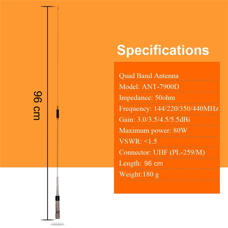 Antena Quad Band Radio seluler, 144/220/350/440MHz untuk QYT KT-7900D Walkie Talkie mobil ANT-7900D antena seluler (A)